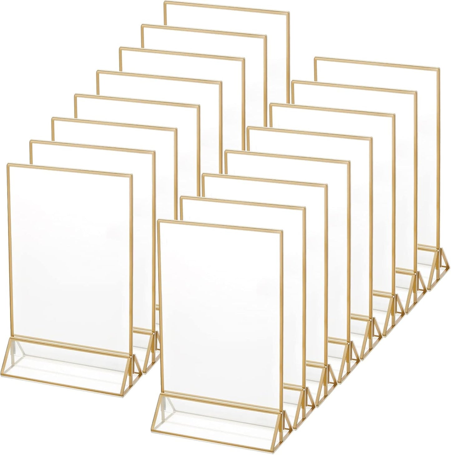 16 Pieces Gold Rimmed Clear Acrylic Table Sign Holders, Double Sided Frame with Gold Border and Vertical Stand for Wedding Table Number, Restaurant Sign, Photo Display, Menu Holder (4 x 6 Inch)
