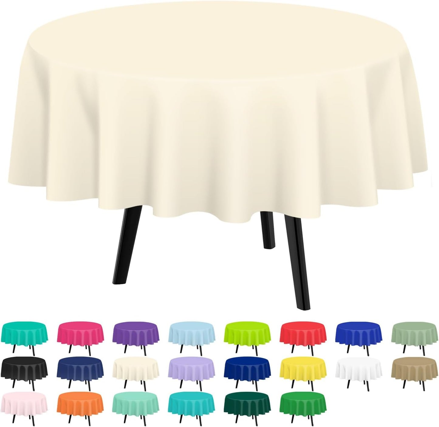 QIKSION Ivory Round Tablecloth 6 Pack, 84 Inch Plastic Table Cover Disposable for Parties