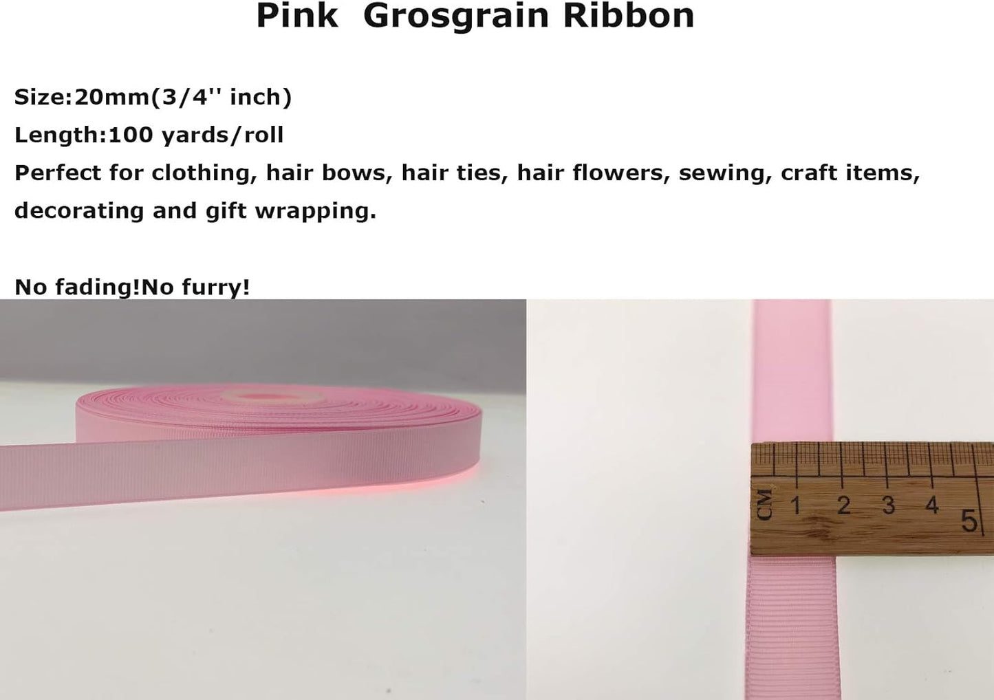 Jesep One Roll 100 Yards 3/4" Soild Grosgrain Ribbon Boutique Gift Wrapping Package Ribbon, DIY Crafts Bow Hair Headband Accessories Assorted Ribbon#123 (3/4" 20mm, Pink)