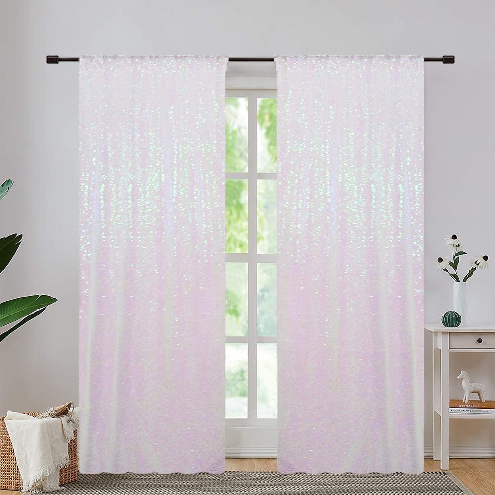 Eternal Beauty White Iridescence Sequin Backdrop Curtains, Shimmer Back Drop 4Panels-2FTx8FT for Christmas, Party, Birthday, Photography, Wedding, Baby Shower Event Decoration