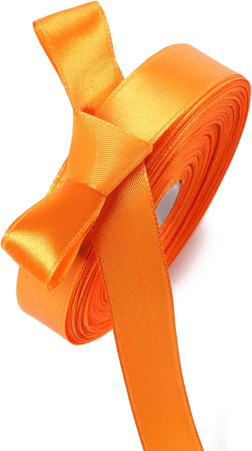 5/8 Inch Autumn Orange Satin Ribbon 50 Yards Solid Fabric Ribbons for Gift Wrapping, Crafts and DIY Projects, Bows Making, Wedding, Party, Holiday Decor