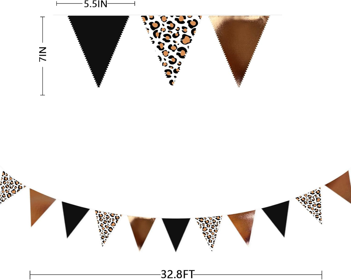 32Ft Cheetah Party Decorations Metallic Brown Black Leopard Triangle Banner Flag Pennant Fabric Garland Streamers for Wild Animals Birthday Cheetah Baby Shower Jungle Safari Party Decor Supplies