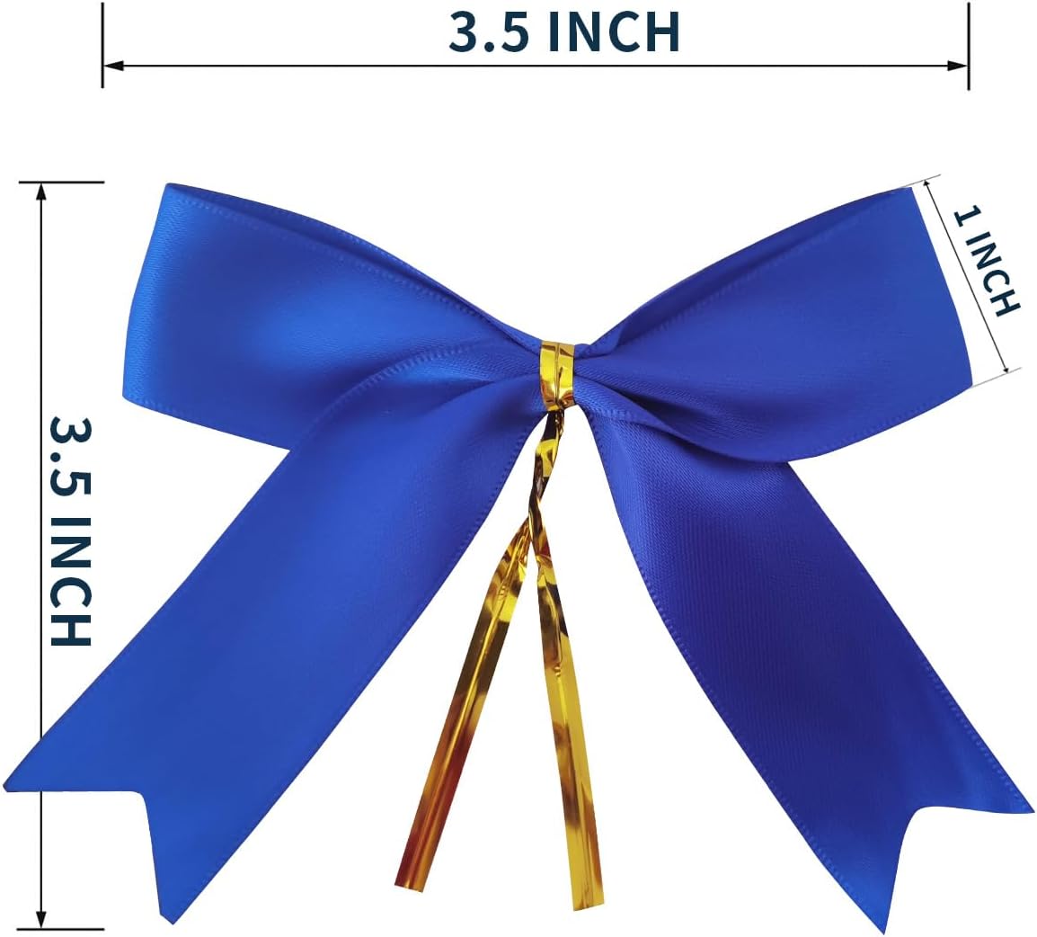 50pcs 3-1/2 Inch Blue Satin Ribbon Bows with Twist Tie Bows for Christmas Tree Decoration Gift Packing&Wrapping(Blue)