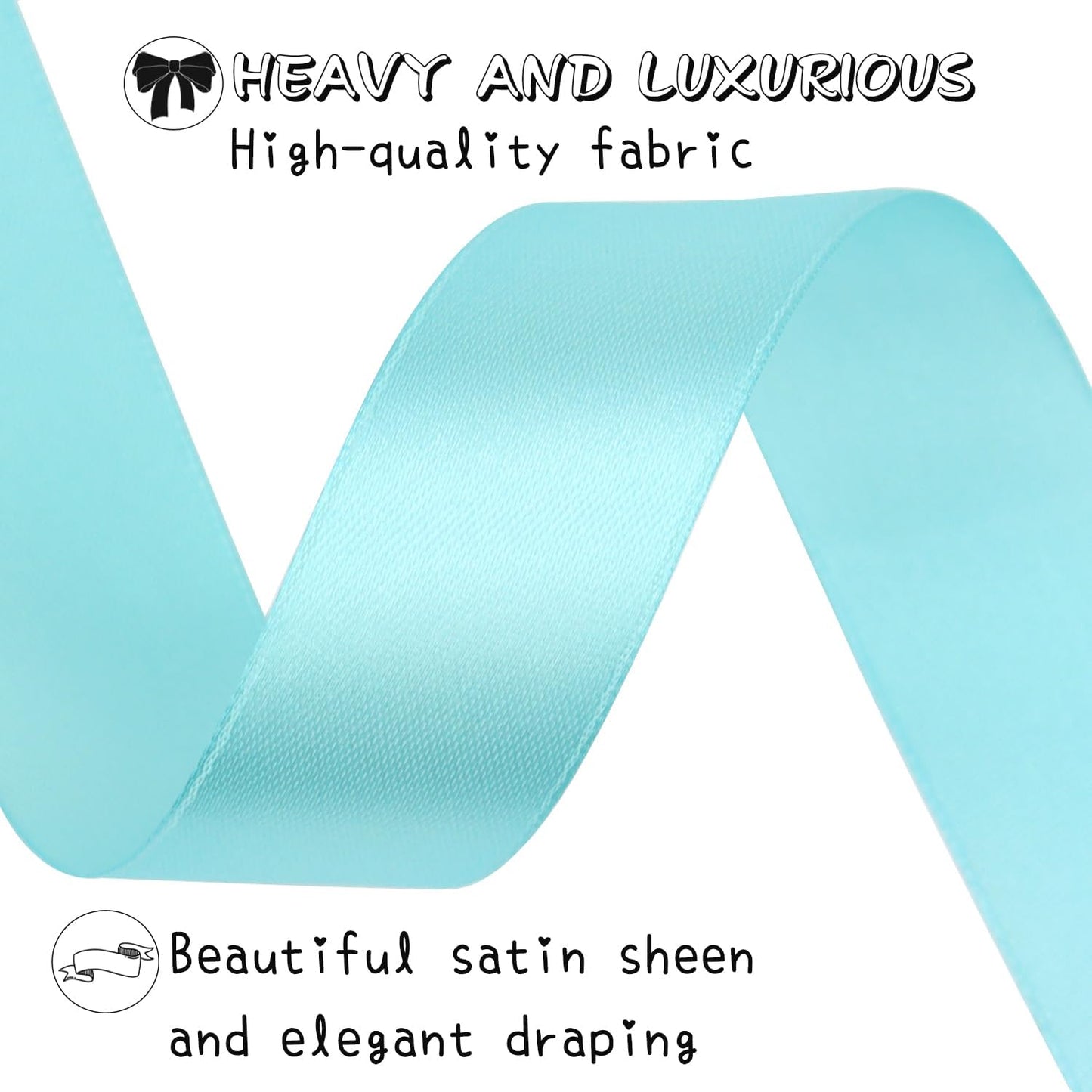 Lake Blue Solid Satin Ribbon 1 Inch 50 Yards Solid Polyester Fabric Ribbon for Gift Wrapping Wedding Christmas Baby Shower Birthday Party Decoration Handmade Immortal Flower Craft