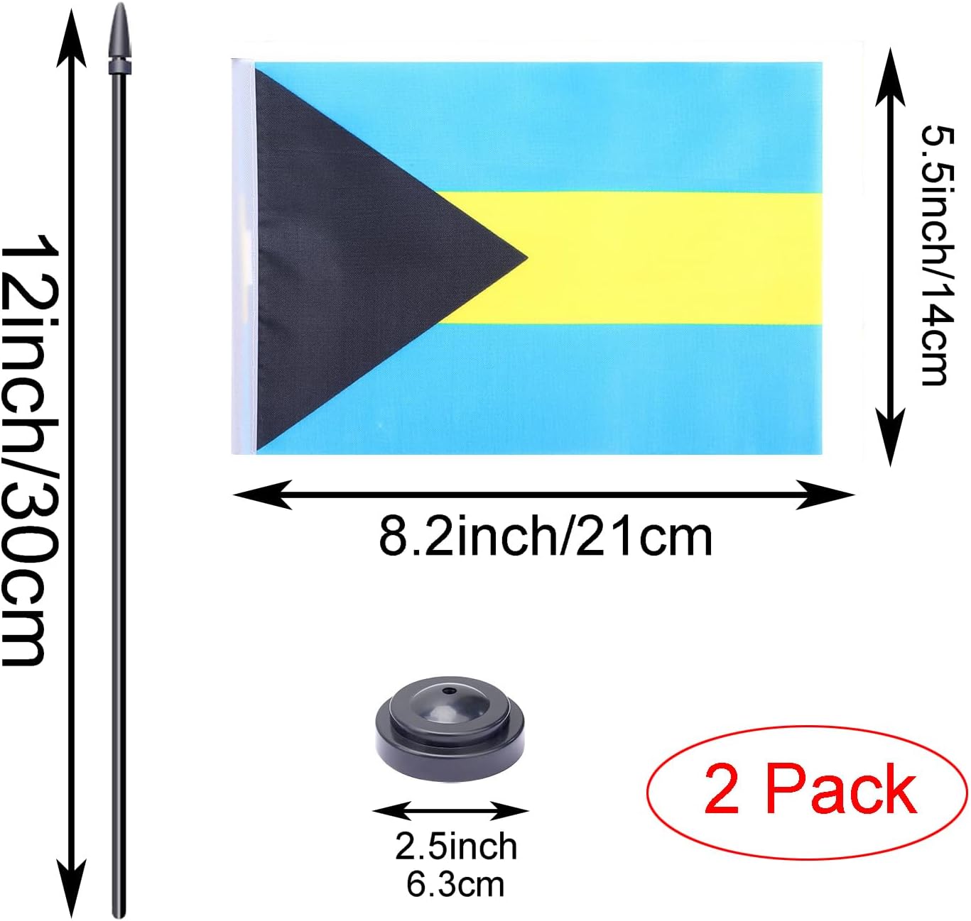 WXTWK 2 Pack Bahamas Flag Bahamas Deluxe Desk Flag Set - Mini Small Bahamian Table Office Flags with Black 12" Solid Pole Stand Base Classroom Meeting Desktop Decorations