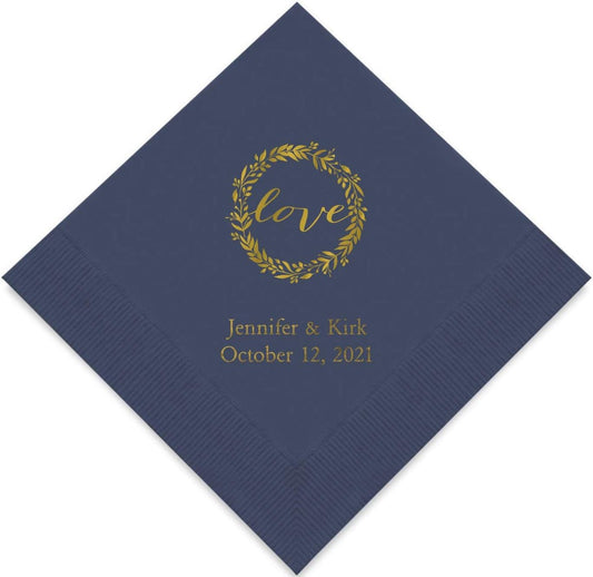 Weddingstar Personalized Printed Paper Napkins 3-Ply 50 Pack - Luncheon Navy Blue