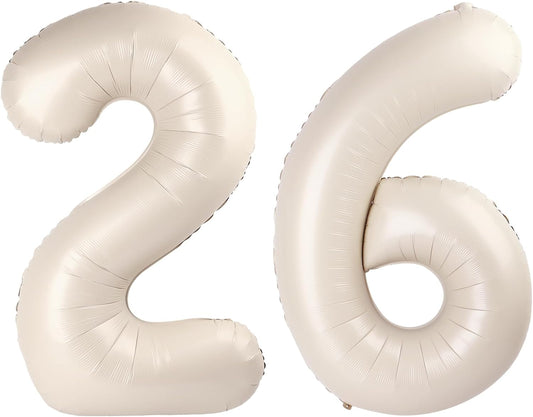 40 Inch Cream White Mylar Foil Number 26 62 Birthday Balloon, 26 Boy Girl Party Decorations Supplies, Big Helium Balloons Numbers for 26 62 Men Women Anniversary