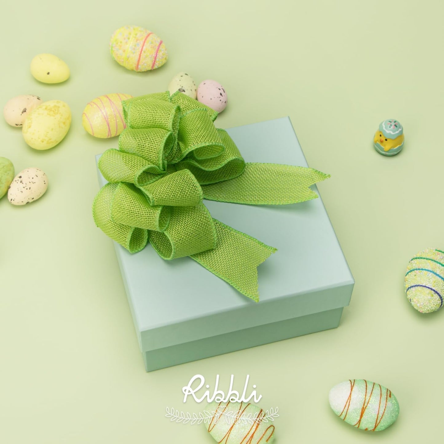 Ribbli Apple Green Burlap Wired Ribbon,1-1/2 Inch x 10 Yard, Wired Edge Ribbon for Big Bow,Wreath,Tree Decoration,Outdoor Decoration