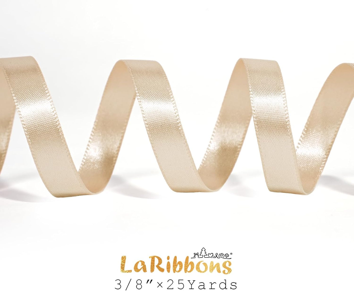 LaRibbons Nude Satin Ribbon 3/8 Inch 25 Yards Luxury Double Faced Silk Ribbon for Flower Bouquet Crafts Gift Wrapping Wedding Party Decoration