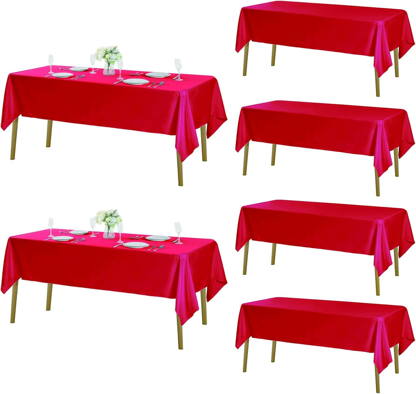 Fokitut 6 Pack Rectangle Tablecloth, 60x120 Inch, Stain Resistant and Wrinkle Polyester Table Cloth, Fabric Table Cover for Kitchen Dining, Wedding, Party, Holiday Dinner-Red