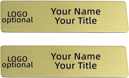 2pcs Stainless Steel Gold Custom Name Tags with Pin or Magnet Adhesive Tape,Personalized,Customizable Name Tags,Custom ID Badge,Metal Name Tag for Cops,Nurses,Doctors(Gold x 2)
