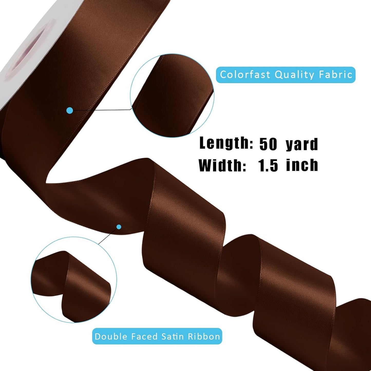 LaRibbons 1 1/2 Inch 50 Yard Double Faced Satin Ribbon,Friar Brown Satin Craft Fabric Ribbon for Gift Wrapping Floral Bouquets Wedding Party Decoration