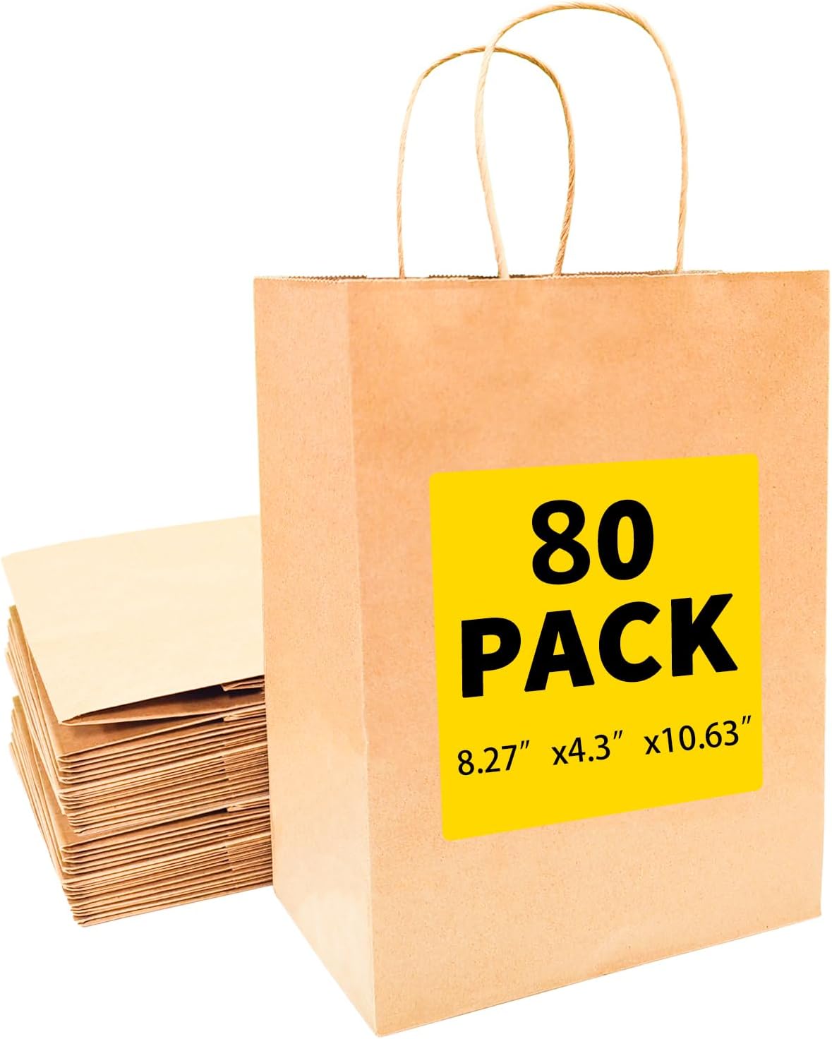BAG BOX 80Pack Brown Paper Bags, Kraft Paper Shopping Bag with Handles Bulk for Birthday Party Favors Grocery Retail Shopping Business Goody Craft Bags Cub (Brown 80 Count)