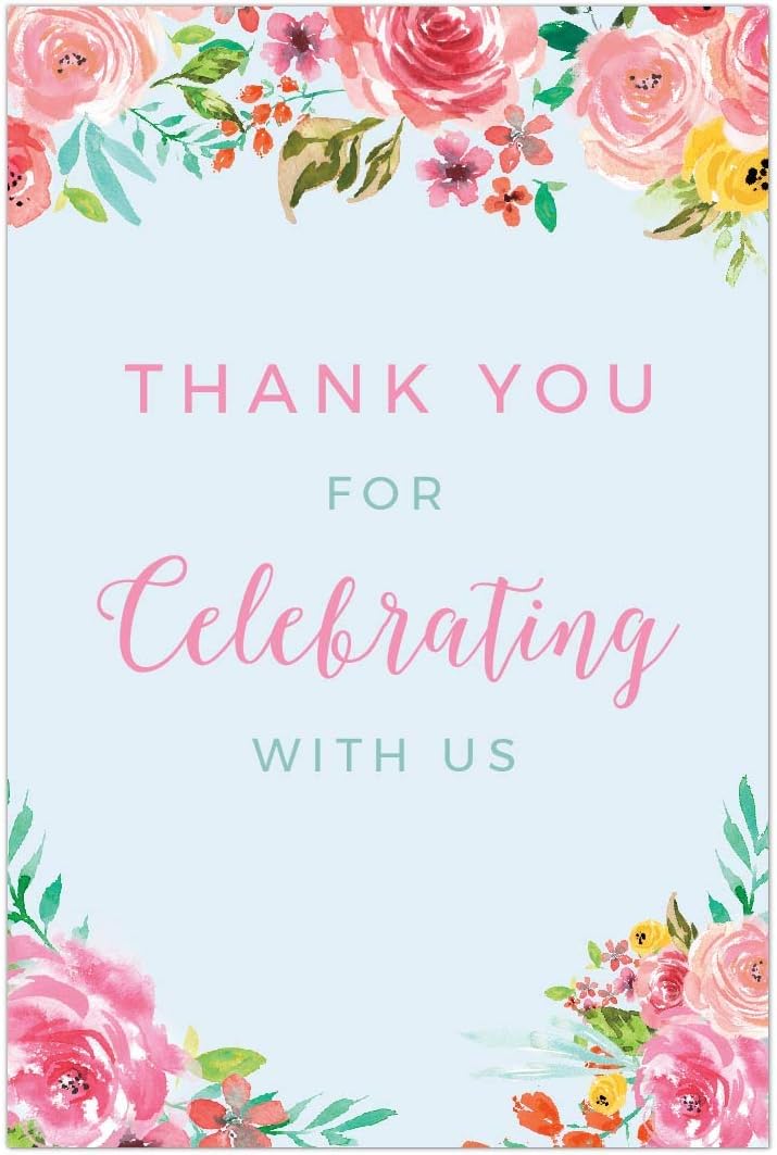 Andaz Press Extra Large Wedding Easel Board Party Sign, 12x18-inch, Tea Party Pink Roses on Baby Blue, Thank You for Celebrating With Us, 1-Pack