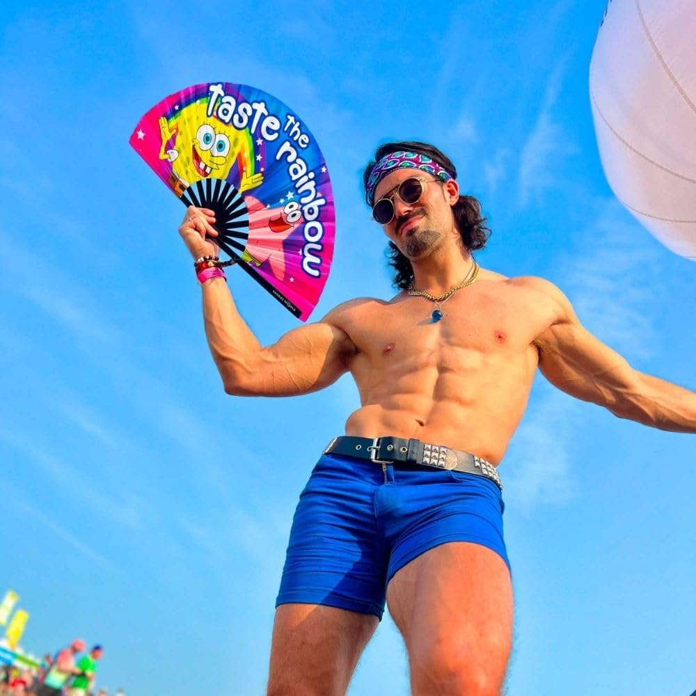 Kandies World UV Reactive Custom Festival Folding Hand Fan - Unique Designs, Made of Bamboo, Clacking Sound, Lightweight - Perfect Rave and Festival Accessory!