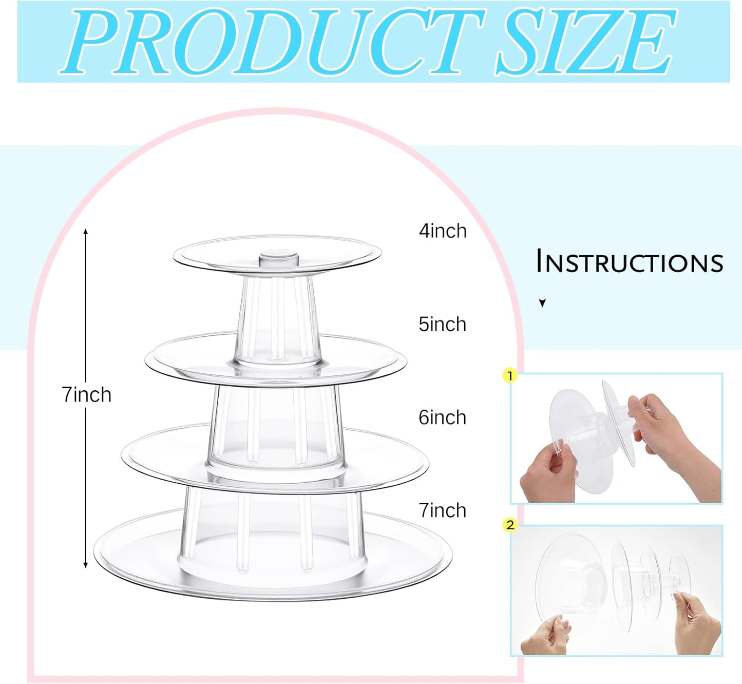 Juexica 1 Pcs Round Macaron Display Tower Stand 4 Tiers Plastic Cake Rack Macaron Wedding Cupcake Display Food Serving Stands Clear Dessert Tower for Wedding Baby Shower Birthday Decoration