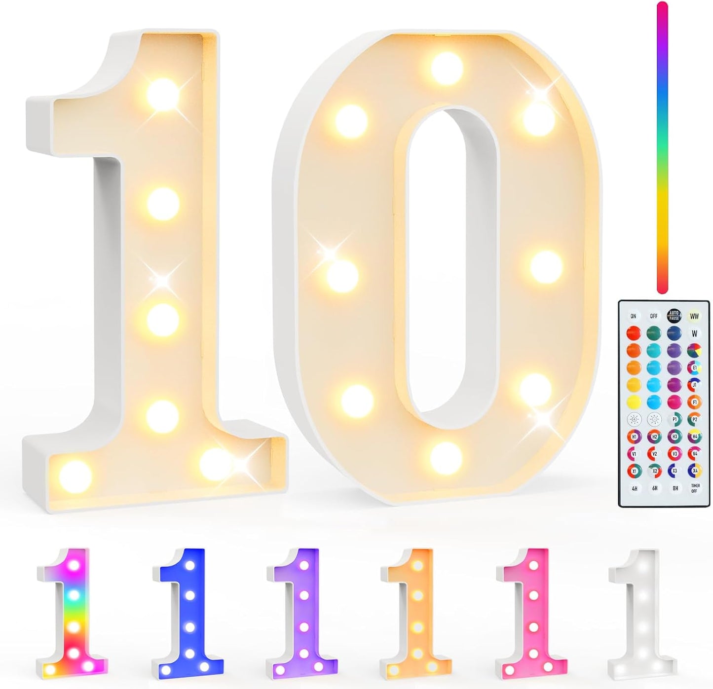 Pooqla 10th Birthday Decorations for Girls Boys, 35 Colors LED Light Up Numbers with Remote, Multicolor Marquee Numbers 10 Sign for Party Wedding Anniversary Decor 10th Birthday Gift, Number 10
