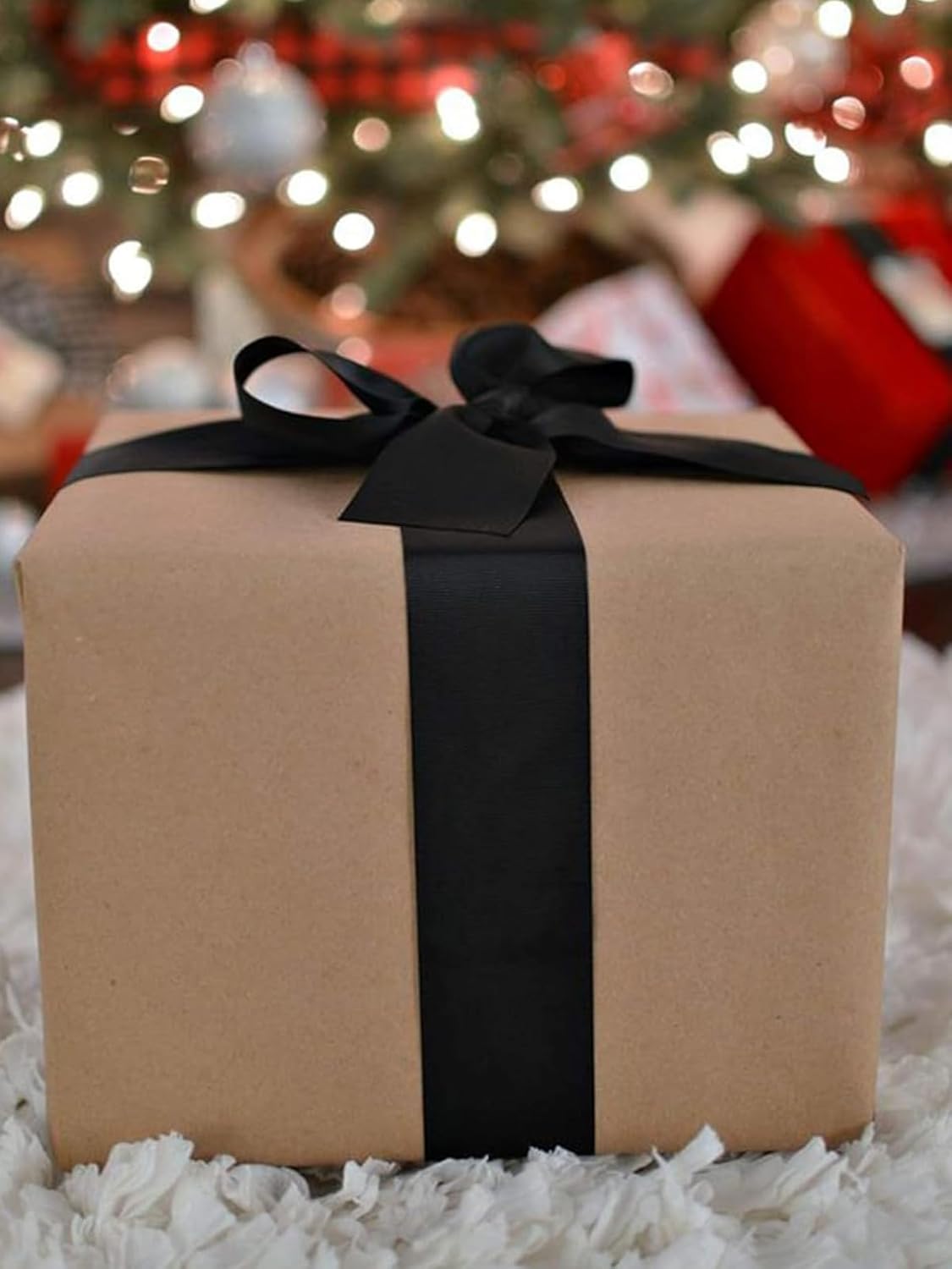 1-1/2" x 50 Yards Black Satin Ribbon Single Faced Fabric Ribbons for Gift Wrapping, Crafting, Floral Arrangements, Flower Bouquet, Wedding, Home Decor