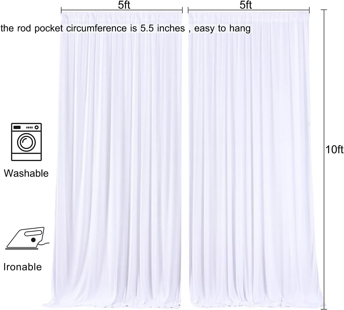 AK TRADING CO. 10 feet x 10 feet Polyester Backdrop Drapes Curtains Panels with Rod Pockets - Wedding Ceremony Party Home Window Decorations - White (Pack of 12)