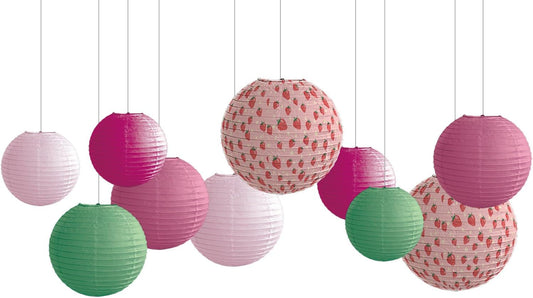 Paper Lanterns Pink Strawberry Girls Party Decor Hanging Chinese Lantern 12+10+8 inch Bohemian Decorations Baby Shower Ceilling Decor and Party Gift