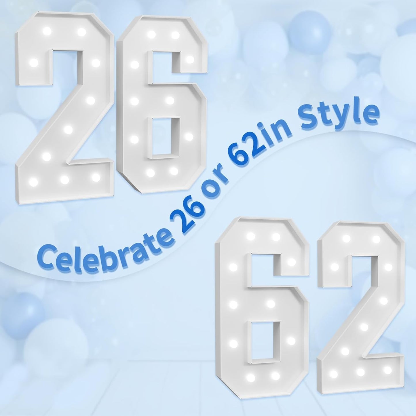 Marquee Numbers Large 26th-Birthday Decorations: 2026 Graduation Decoration 4ft Light Up Number 62 Year Old Women And Men Birthday Party Decor Backdrop 62 Anniversary Cardboard Big Balloon Number 26