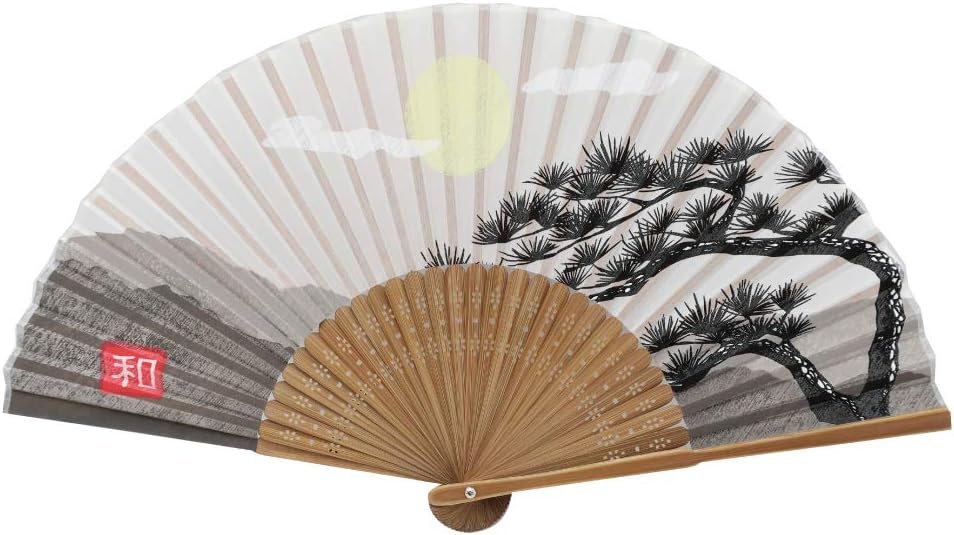 Terra Distribution Folding Fan [Japan Import] Hand Fans for Women Foldable, Japanese Fan, Unique Design, Handmade Bamboo, Silk Fan, 8.6" (22cm), Abanicos de Mano (210 (Pine Tree))