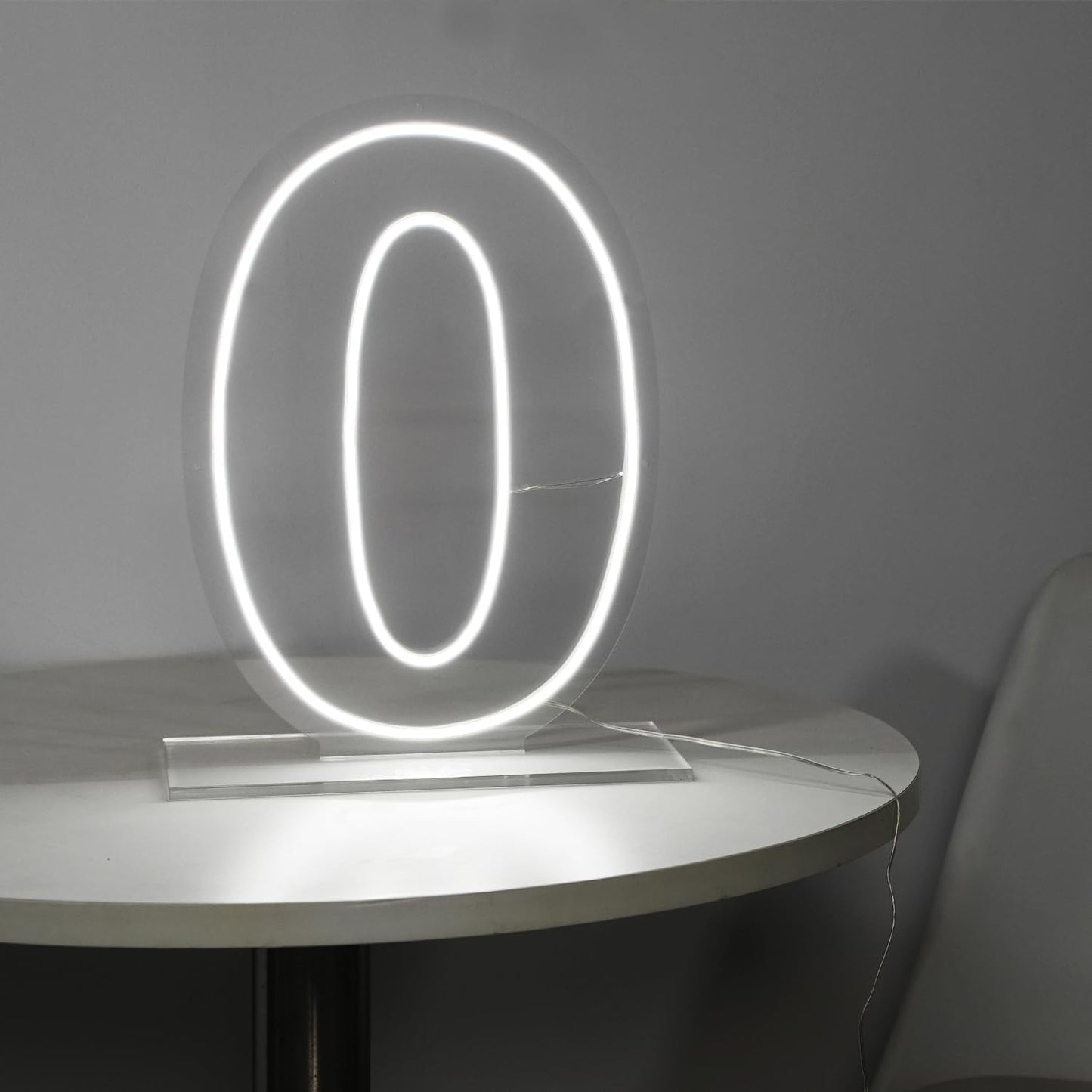 Number 0 Neon Sign Light, 16.54" Cool White USB Battery Powered Led Neon Sign for Party Wedding Anniversary Decor Light Sign (Number 0)