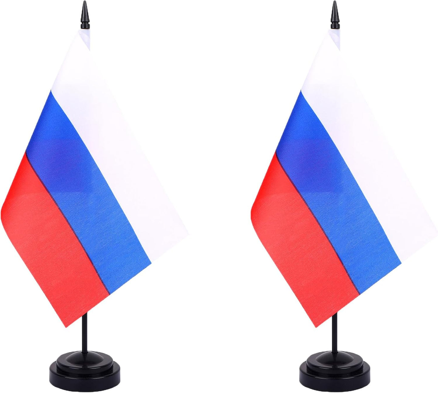 Russia Desk Flag 12" Solid Pole Deluxe Set Russians Flags Banner Mini Small Russia Office Table Flags with Black Stand Base Desktop Decorations(2Pack)