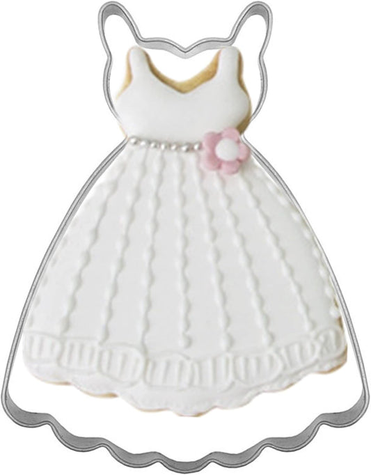 Large Size Dress Shaped Cookie Cutter, Stainless Steel Suspenders Princess Dress Wedding Dress Cookie Cutter, 4.4 Inches