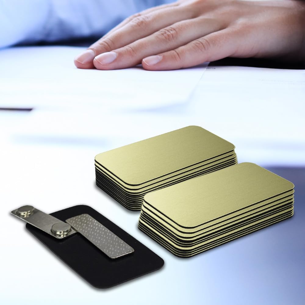 Brushed Gold Name Tag Blanks – 25 Pack, 1.5" x 3", Round Corners, Durable Engravable Badges with Magnetic Backing – All Quality Badges