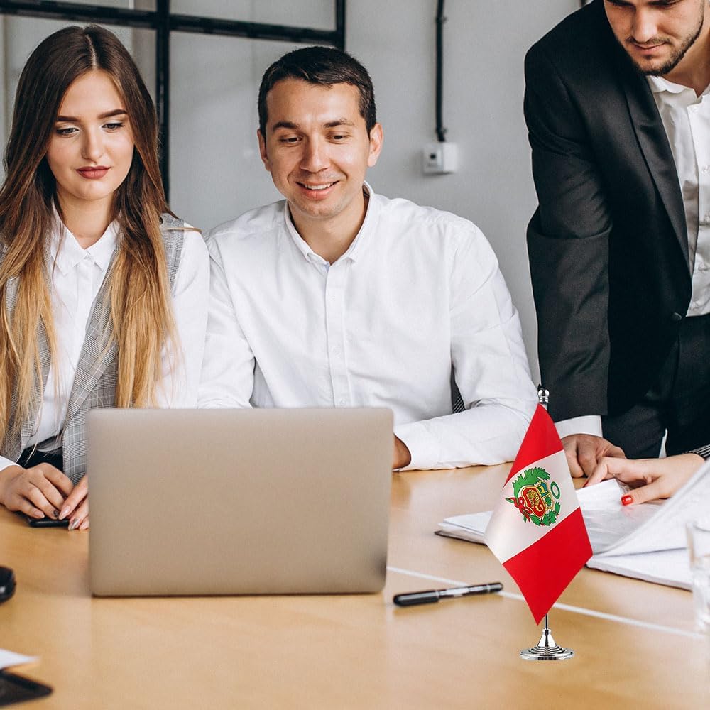 Peru Flag Peruvian Flags, Small Mini Peruvian Desk Flag, Used for Table Office Classroom Home Patriotic Events Decorations