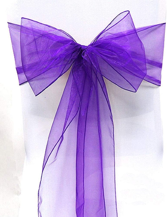 Organza Chair Bow Sash Décor Bows Sashes for Wedding Reception Events Banquets Decoration - (Pack of 25, Purple)