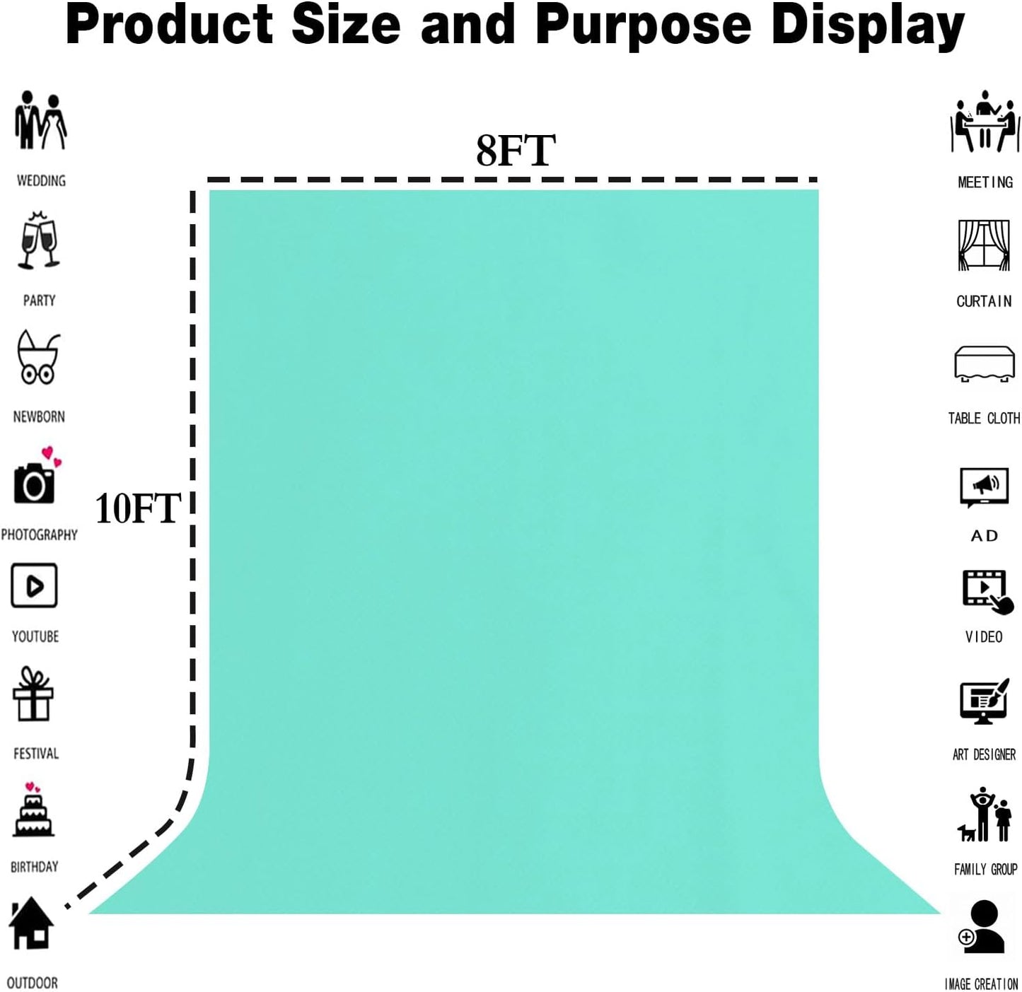 8x10FT Lake Blue Screen Backdrop for Photography, Chromakey Blue Photo Background Curtain Seamless for Video Meeting Photoshoot Party