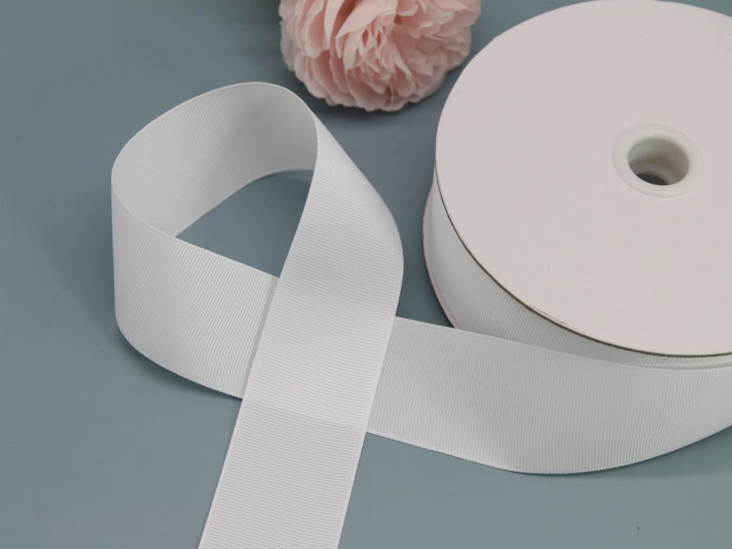 One Roll 50 Yards White Soild Grosgrain Ribbon 1 1/2 inch Boutique Gift Wrapping Package Ribbon-DIY Crafts Bow Hair Headband Accessories Assortment Ribbon #29(38mm)