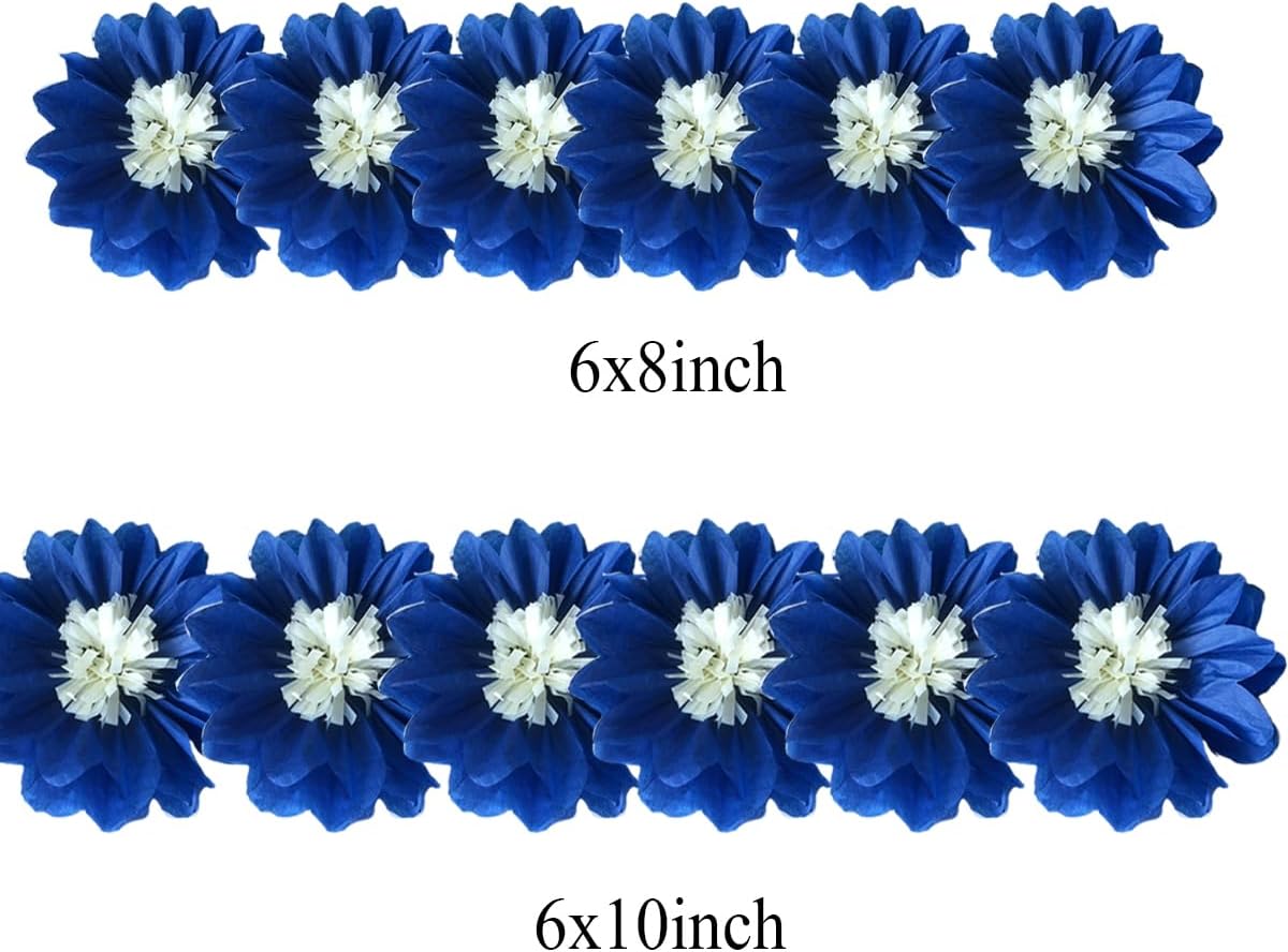 12pcs 8in 10in Paper Flowers Tissue Flowers Pom Paper Pom Poms Hanging Paper Flowers Wall Backdrop Wedding Party Flower Decorations DIY Art Craft Blooms for Birthday Shower Nursey Decor Royal-Blue