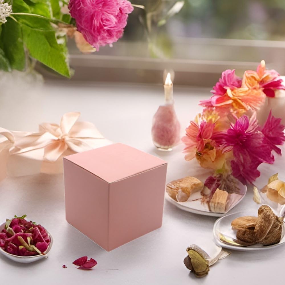 Oletx 25 Pcs Pink Paper Gift Boxes, Small Candy BoxesBulk,3x3x3 inch Gift Box with Lids, Goodie TreatBoxes for Party Favors, Birthday Gifts, Wedding Gifts