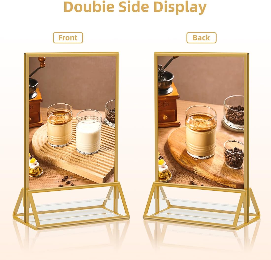 Gold Frames 4x6 Acrylic Sign Holder Double Sided Picture Frames for Wedding Table Number Menu Flyer Display for Office Home Party- Pack of 12