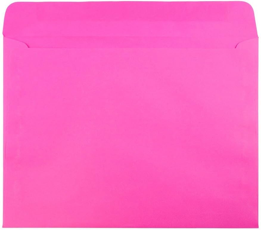 JAM PAPER 9 x 12 Booklet Colored Envelopes - Ultra Fuchsia Hot Pink - 50/Pack