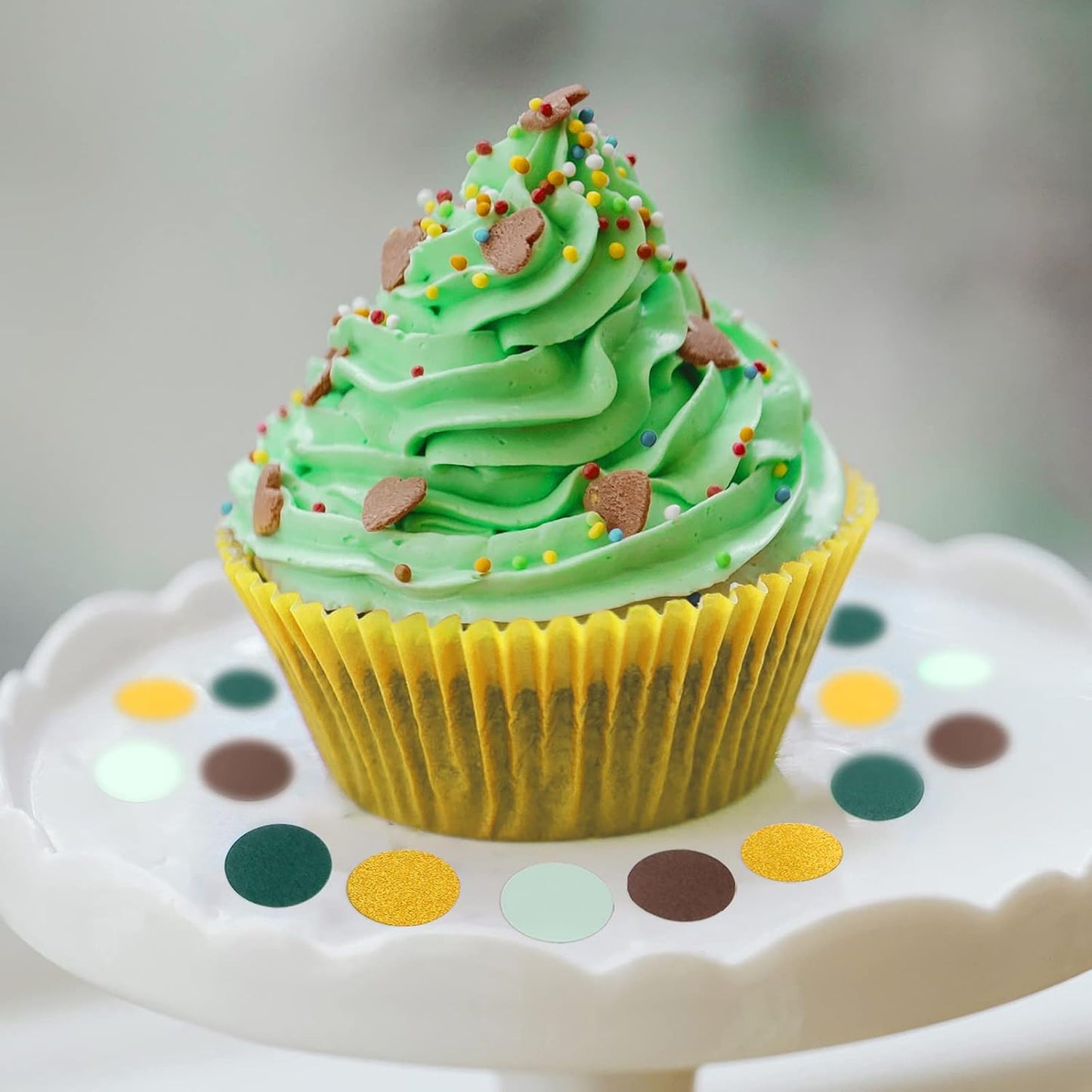 Sage-Green Gold Brown Party Decorations - 300pcs Confetti Paper Dot Table Decor for Gender Neutral Baby Shower Decoration,Bridal Shower,Birthday with Rustic,Boho,Woodland Theme