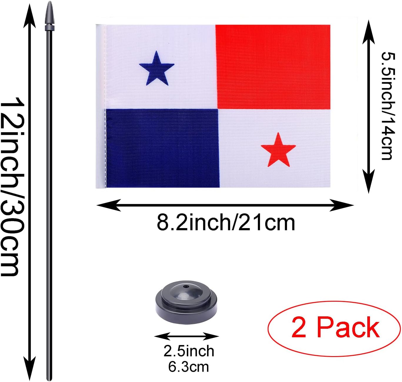 WXTWK 2 Pack Panama Flag Panama Deluxe Desk Flag Set - Mini Small Panamanian Table Office Flags with Black 12" Solid Pole Stand Base Classroom Meeting Desktop Decorations