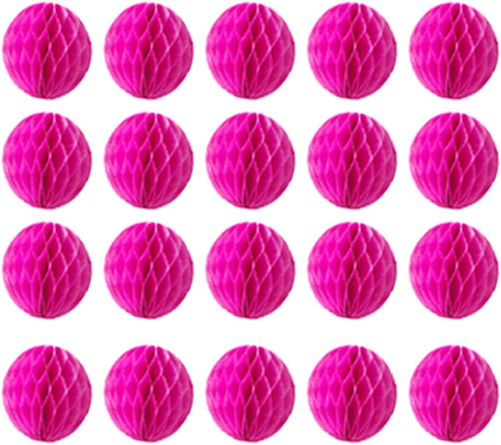 20pcs 3inch Honeycomb Flower Balls Party Honeycomb Balls Decoration Paper Flower Balls Tissue Paper Flower Ball Pom Poms Ball for Birthday Wedding Home Decor (3inch, Hot Pink)