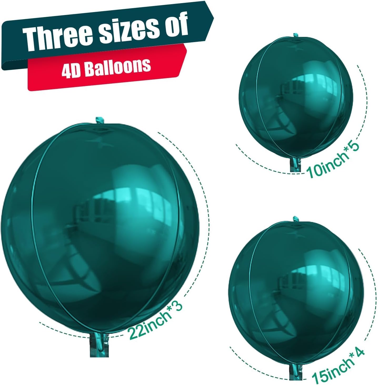 12Pcs Dark Green Round Foil Balloons, 22" 15" 10" 4D Helium Ball Balloon, Metallic Green Foil Balloon for Birthday Graduation Wedding Anniversary New Year Eve Disco Prom Party Decorations