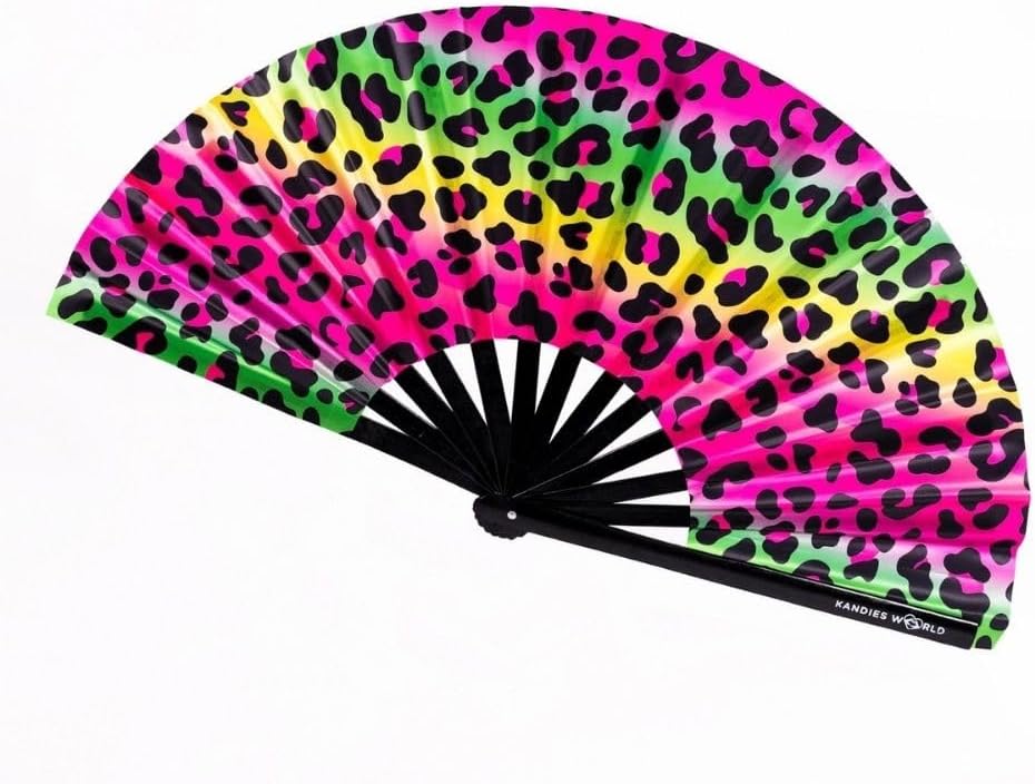 Kandies World UV Reactive Custom Festival Folding Hand Fan - Unique Designs, Made of Bamboo, Clacking Sound, Lightweight - Perfect Rave and Festival Accessory!