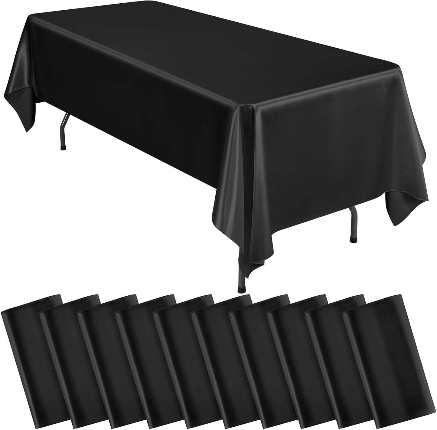 10 Packs Satin Tablecloth 57 x 108 Inch Black Rectangular Table Cloth Silk Tablecloth Smooth Fabric Overlay Satin Table Cover Decoration for Wedding Party Banquet Events