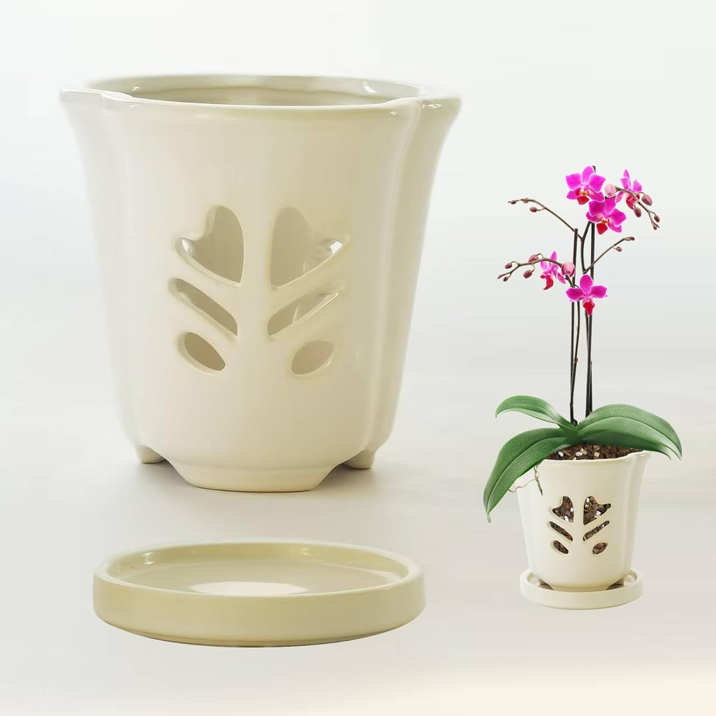 Ceramic Orchid Pot 4 Inch, Orchid Pots with Holes, Orchid Pot for Repotting, Beatiful Ice Cracked Glaze Ceramic Plant Pot, Perfect Home for Your Orchids.(White)