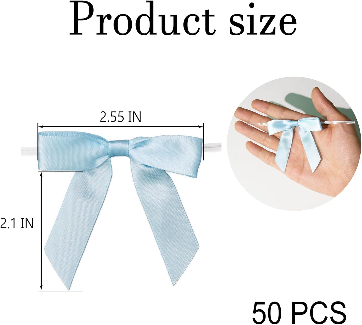 50Pcs Baby Blue Twist Tie Bows for Gift Wrapping 2.5" Satin Ribbon Bow for Treat Bags Cake Balloons Birthday Party Favors Wedding Decorations