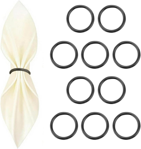 10 Pcs Black Napkin Rings - Metal Napkin Ring(Round) Stainless Steel Napkin Rings for Table Settings Wedding Christmas Party Dinner Table