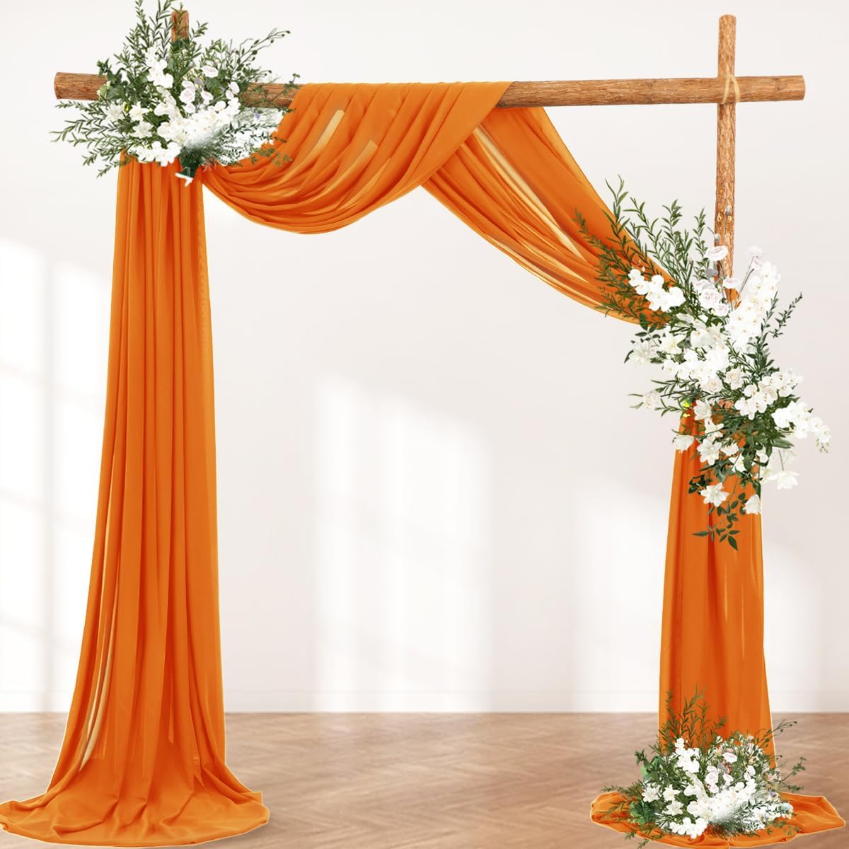 Wedding Arch Draping Fabric 2 Panels 30'' x 18FT Orange Sheer Chiffon Arch Drapery for Photo Booth Bridal Shower Baby Shower Church Decor Newborn Photography Christening Outdoor Party