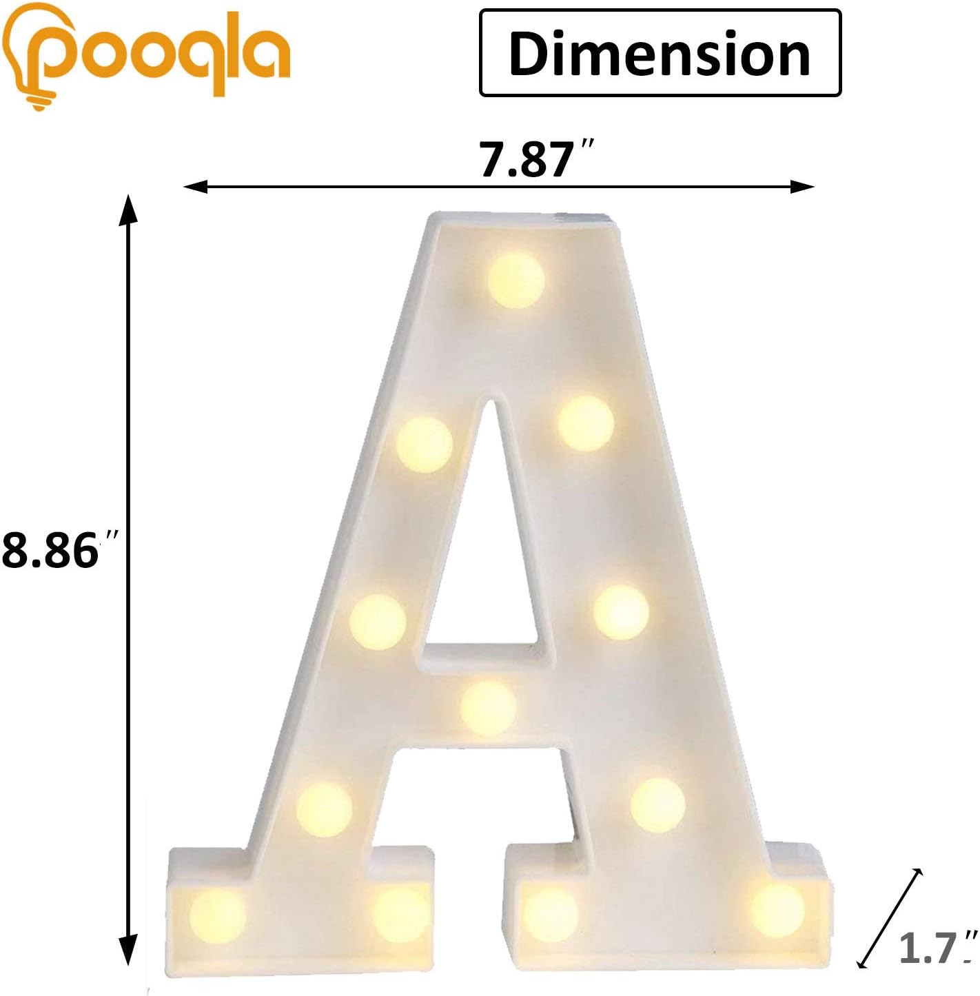 Pooqla LED Marquee Letter Lights Sign, Light Up Alphabet Letter for Home Party Wedding Decoration A