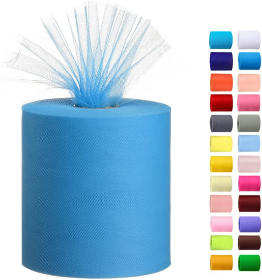 Tulle Fabric Roll, 6” by 200 Yards (600FT) Tulle Organza Fabric Spool for DIY Tutu Skirt Baby Shower Decor Wedding Backdrop Crafts Birthday Party Supplies (Light Blue)